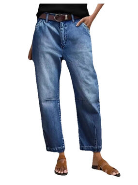Flamingals XL Straight Leg Jeans for Women Mid Rise Barrel Cropped Casual Wash